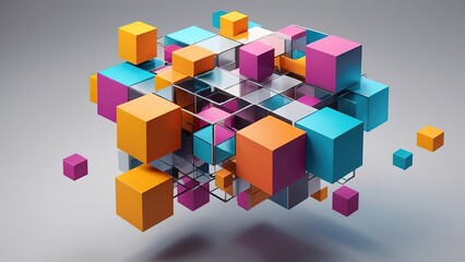 Obraz premium Abstract 3d rendering of geometric shapes. Composition with squares. Cube design. Modern background for poster, cover, branding, banner, placard.