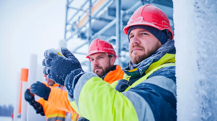 Construction Team Removing Ice from High Rise Building