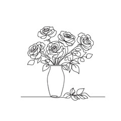 Hand-drawn outline rose art. Continuous line drawing flowers in a bouquet. Hand drawing concept sketch line.	
