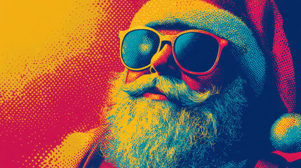 Vibrant Pop Art Santa Claus with Sunglasses.