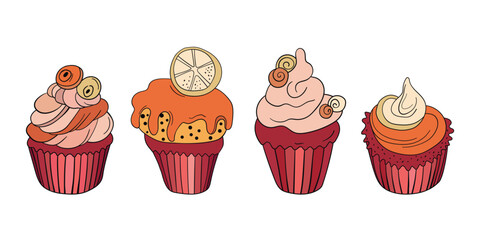 Muffin cake, sweet cupcake with cream, delicious pastries. Modern vector illustration, logo for cafe, restaurant, pastry shop. Dessert icon. Symbol for a candy bar