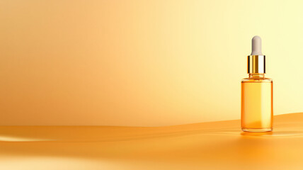 Naklejka premium Golden cosmetics liquid dropper and bottle, 3D rendering showcasing luxury skincare product design