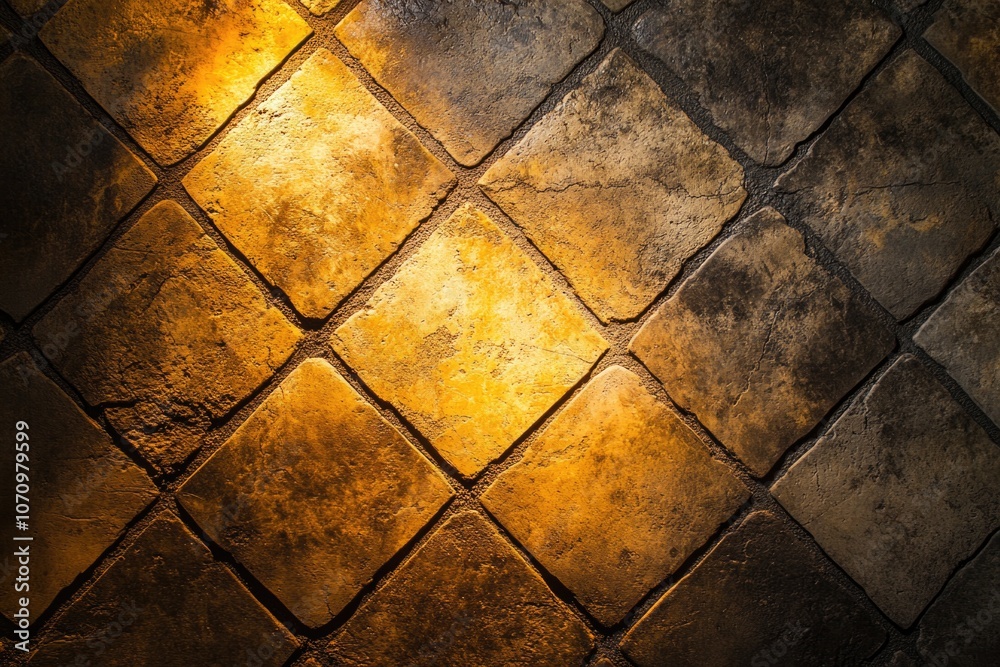 Aufkleber Close-up shot of a tiled floor with light shining on it, ideal for use in interior design or architecture contexts