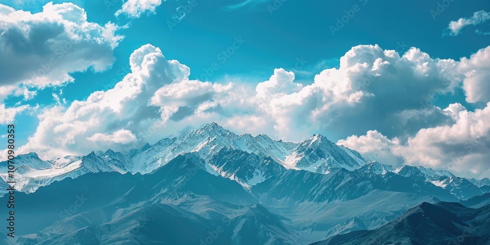 Poster a scenic view of a mountain range with clouds drifting across the sky