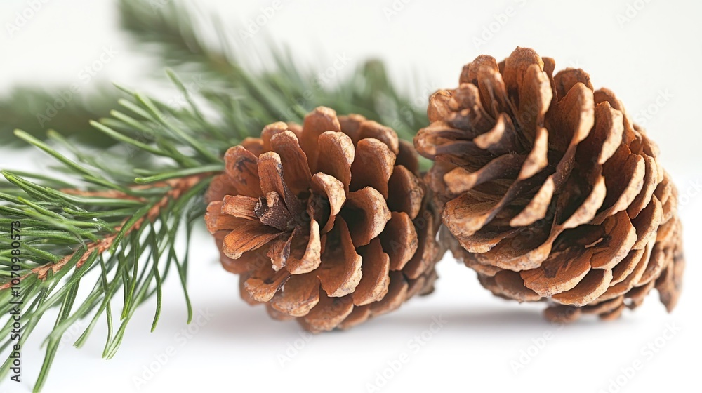 Poster A pair of pine cones resting on the branches of a pine tree