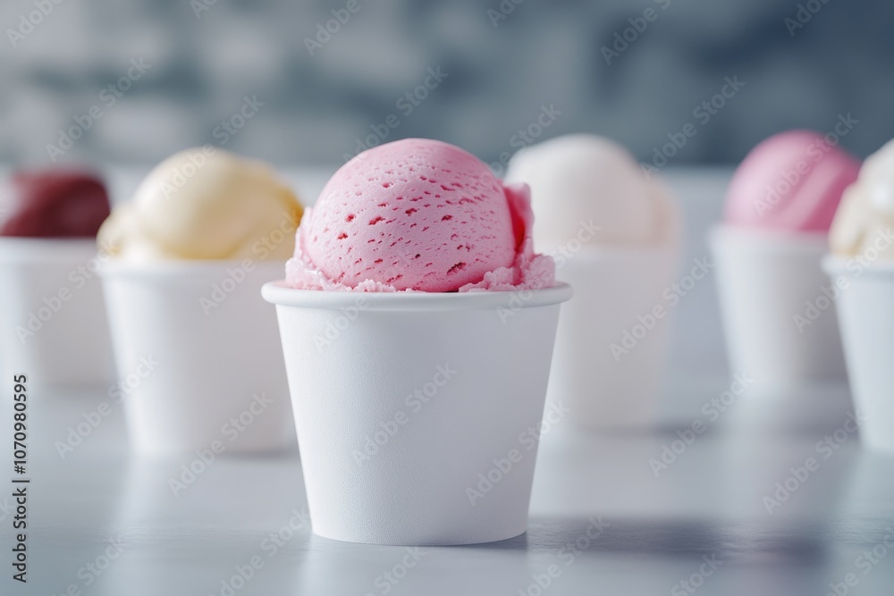 Poster a row of colorful cups filled with different flavors of ice cream