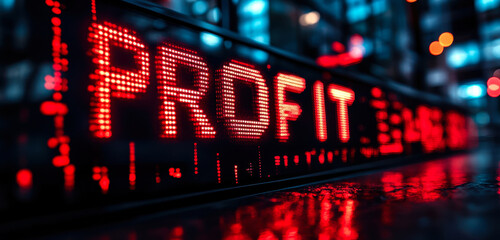Obraz premium Stock Market Profit Analysis Displayed in Bold LED Ticker for Financial Trading Concepts