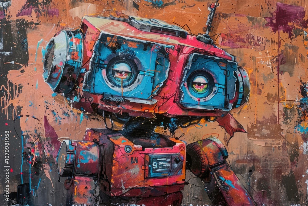 Poster A robot standing on a wall with a blank expression
