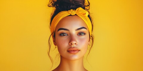 A woman wearing a yellow headband, possibly for protection or style