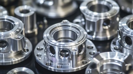A collection of metal flanges arranged on a table
