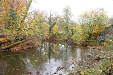 Bend in a shallow river in Autumn