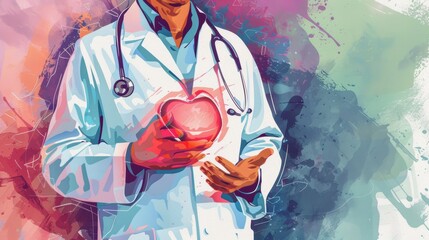 Professional Cardiology Brochure Cover with Illustrated Heart and Preventive Measures Design