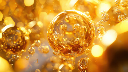 Golden liquid oil background, creating a smooth, luxurious texture with a rich, shimmering appearance