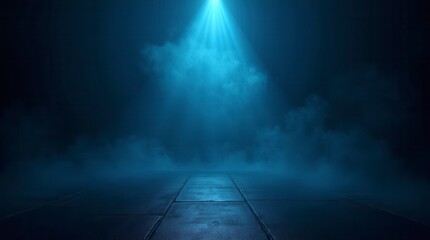 Fototapeta premium Dark Empty Street Scene with Neon Lights and Smoke on Asphalt Night View with Blue Background