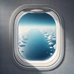 View of Blue Sea from Airplane Window