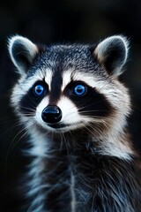Fototapeta premium A raccoon with blue eyes is staring at the camera