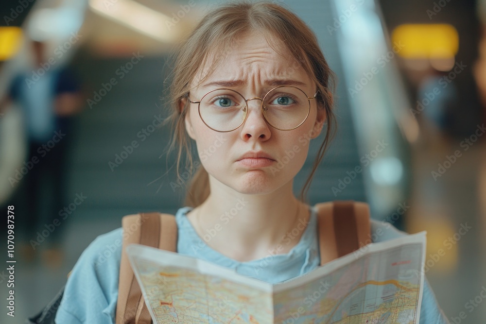 Poster a person studying a map, likely planning or navigating
