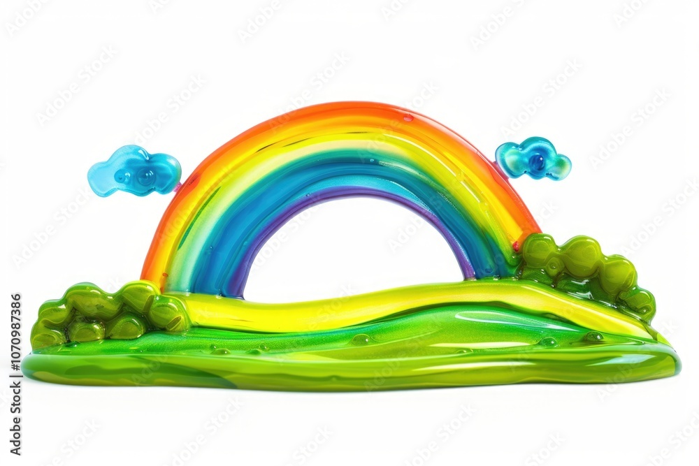 Poster a colorful rainbow-shaped object on a clean white background