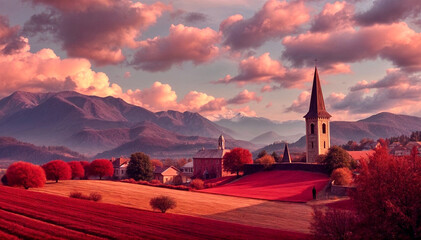 Obraz premium church in the sunset