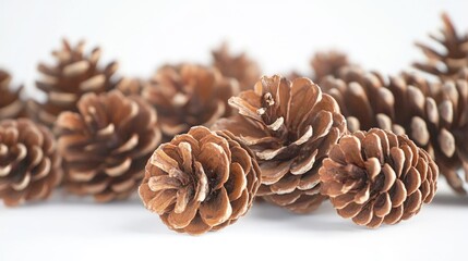 A collection of pine cones on a white background