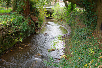 Small village stream and footbridge