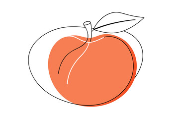 Line Color Drawing of Nectarine Vector Minimalist Fruit Art Illustration