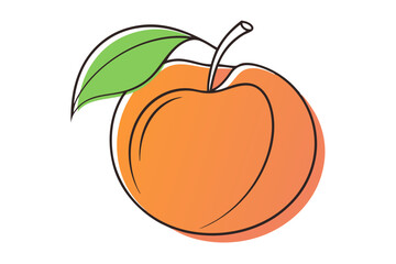 Line Color Drawing of Nectarine Vector Minimalist Fruit Art Illustration