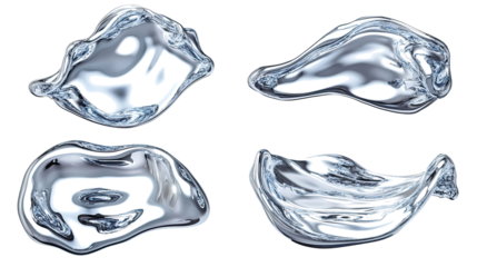 Chrome Liquid Shapes Like Metallic Blobs on White Background Generative AI