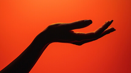 A silhouette of a hand with a beautifully manicured index finger, showcasing a graceful gesture, against a solid color backdrop