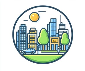 Flat illustration of sustainable urban cityscape with wind turbines