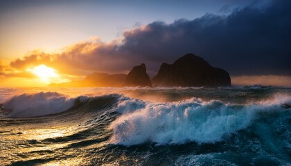 stormy ocean at sunrise