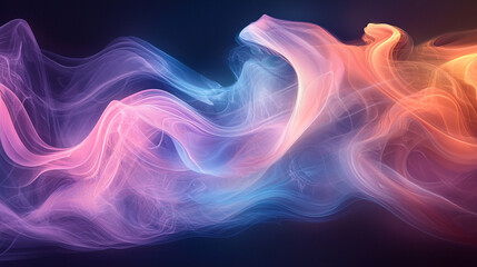 Fototapeta premium A wave of smoke in pastel hues, gracefully curving and flowing against a dark background, symbolizing the ethereal nature of magic and delicate dynamics