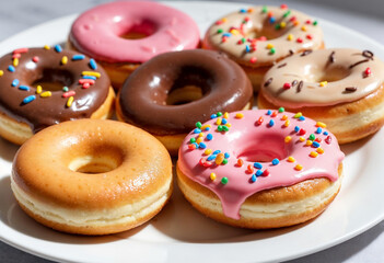 Assorted Donuts with Colorful Sprinkles on a Plate