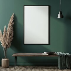 Modern Loft Interior with Empty Frame Mockup on Green Wall