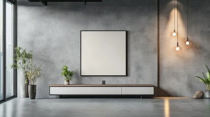 Modern Living Room Interior with Two-Tone Wall, TV Cabinet, and Stylish Furniture