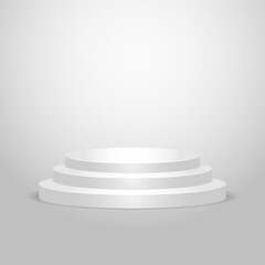 White podium on light grey background. White pedestal.	