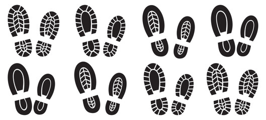 Footprint, silhouette. Shoe soles print. Foot print tread, boots, sneakers. Impression icon. Vector illustration