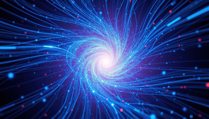 swirling vortex of blue light trails creates mesmerizing spiral pattern against dark background, evoking sense of motion and energy