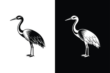 Crane bird icon on White Background Vector Art Illustration on white background.