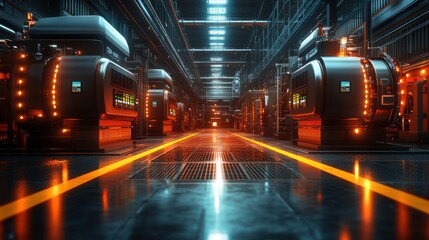 Industrial Generator Room with Cool Lighting Effects