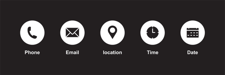 Phone, Email, Message, Envelope, Location, Pin, Map, Gps, Marker, Address, Time, Clock, Date, Calendar icon set. editable line icons. social media icons. vector