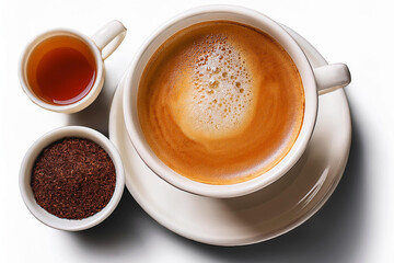 Fototapeta premium Elemento de vista aérea de café con mucha espuma y té en formato PNG con fondo transparente