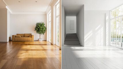 Fototapeta premium Side-by-side images of a home before and after the move, showcasing the transformation and fresh start.