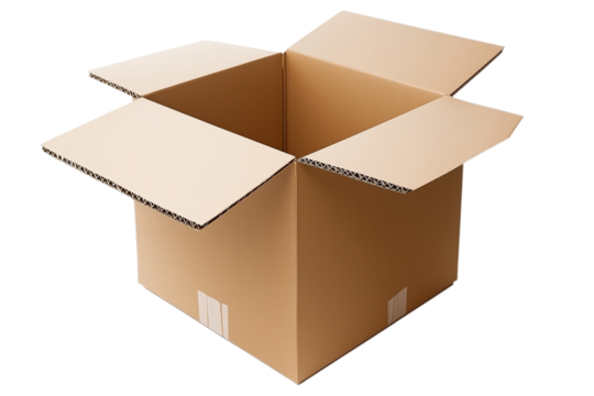 Brown cardboard boxes stacked, isolated on a white background. PNG transparent.
