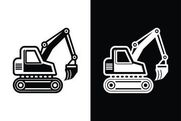 Bulldozer icon or excavator digger on White Background Vector Art Illustration on white background.
