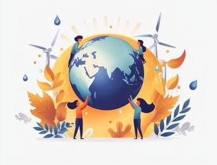 Naklejka premium Group of people holding Earth promoting renewable energy and sustainability