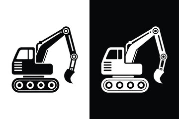 Bulldozer icon or excavator digger on White Background Vector Art Illustration on white background.