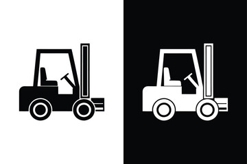 Black forklift truck icon on White Background Vector Art Illustration on white background.