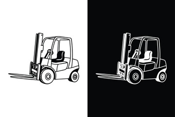 Black forklift truck icon on White Background Vector Art Illustration on white background.