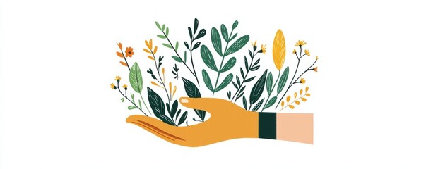 Illustration of a hand nurturing growing plants with care